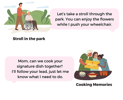 Activities with your loved one - stroll in the park, cooking memories