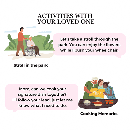 Activities with your loved one - stroll in the park, cooking memories